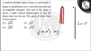 A uniform flexible chain of mass \( m \) and length \( 2 \ell \) ha...