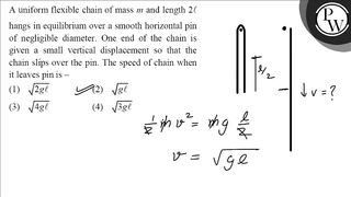 A uniform flexible chain of mass \( m \) and length \( 2 \ell \) ha...