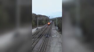 Aerial View of an Idling BNSF Freight Train Stretching Around the Curve Near Naperville #shorts