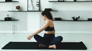 Relaxing yoga at home, exercise everyday before work