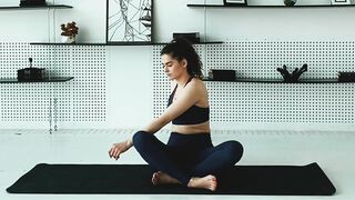 Relaxing yoga at home, exercise everyday before work
