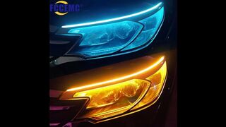 LED DRL Car Daytime Running Light Flexible Waterproof Strip Auto Headlights White Turn Signal Yellow