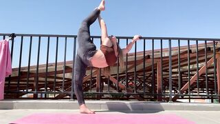 FLEXIBLE ROUTINE. FEET YOGA. STRETCHING AND CONTORTION. GYMNASTIC FLEX. YOGA FEET