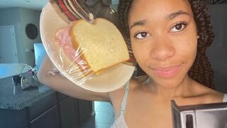 Making a Sandwich in Sheer Lingerie - No Bra No Panties