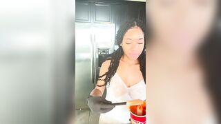 Making a Sandwich in Sheer Lingerie - No Bra No Panties