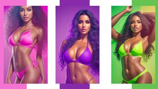 AI Art Lookbook Video of Girls in Neon Color Bikinis | Green & Pink Styles [ 4K Art AI ]