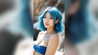 Japanese Girls in Pink and Blue Bikinis