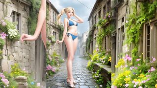 ai art in the city, girls in bikinis, portrait video from lookbook, мокрые девушки в бикини в городе