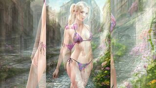 ai art in the city, girls in bikinis, portrait video from lookbook, мокрые девушки в бикини в городе