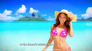 Women in beautiful bikinis on the beach of Bora Bora, France