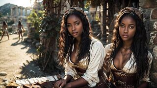 African American women, mulatto women in bikinis, beautiful fantasy girls, steampunk AI