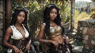 African American women, mulatto women in bikinis, beautiful fantasy girls, steampunk AI