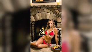 ???????? Hot Winter Nights: Cozy Woman in Bikini Photoshoot by the Fireplace