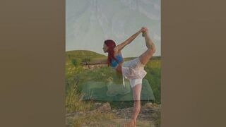 Girl Stretching Yoga Exercises in Mountains Healthy Lifestyle on Zenism Workout Concept Slow Motion