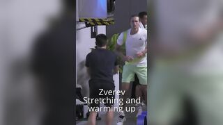 Zverev stretching and warming up in Australian Open. ???? AO 2024