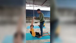 advance back bend stretching with belt #yoga #sorts #viral