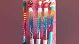 Mixed cute pens, Flexible pen, 4 Giltter pens, Fish shape pen,Erasable highliter, Unomax pen pencil.