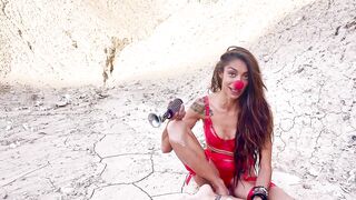Evie becomes a magician with a red lingerie in a canyon | LINGERIE PREVIEW