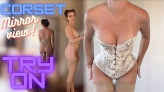 [4K] CORSET TRY ON HAUL | With mirror view, heels and stockings. Lingerie Haul