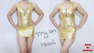 Try on Haul ~ Partywear Golden Short Dress with Avni Ki Duniya