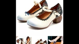 ???? Women's Leather Floral Print Retro Style Flexible Soft Handmade Round Toe Basket Heeled Shoes ???? Al