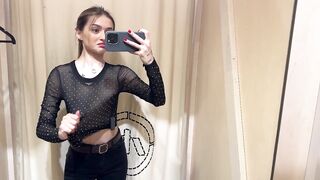 Try on Haul in dressing room | transparent amazing outfits (2024)