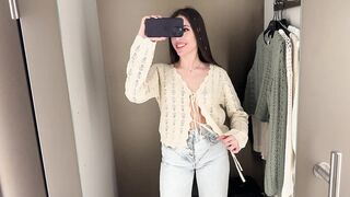 [4K] See-Through Try On Haul | Transparent Clothes | Try-On Haul At The Mall - Whire Sweaters