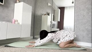 Bedroom yoga stretching legs full body