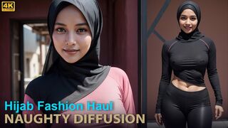 [4K] Middle Eastern AI Art Fashion Showcase: Indian Model in Hijab Yoga Leggings | Naughty Diffusion