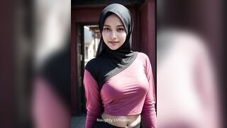 [4K] Middle Eastern AI Art Fashion Showcase: Indian Model in Hijab Yoga Leggings | Naughty Diffusion