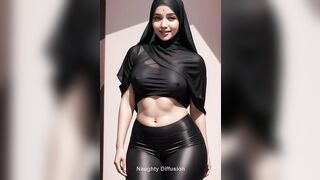 [4K] Middle Eastern AI Art Fashion Showcase: Indian Model in Hijab Yoga Leggings | Naughty Diffusion