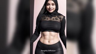 [4K] Middle Eastern AI Art Fashion Showcase: Indian Model in Hijab Yoga Leggings | Naughty Diffusion