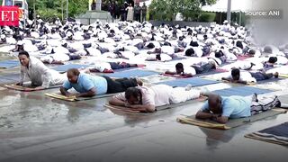 Suresh Gopi performs yoga asanas on International Yoga Day in Thiruvananthapuram