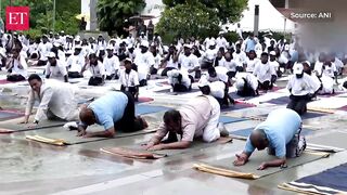 Suresh Gopi performs yoga asanas on International Yoga Day in Thiruvananthapuram