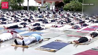 Suresh Gopi performs yoga asanas on International Yoga Day in Thiruvananthapuram