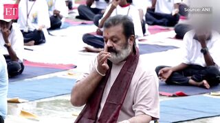 Suresh Gopi performs yoga asanas on International Yoga Day in Thiruvananthapuram