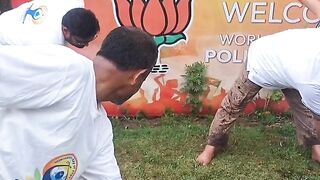 BJP Kupwara Led Javid Qureshi Held Yoga Amid Heavy Rains.