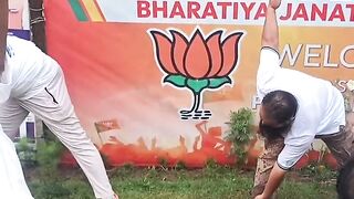 BJP Kupwara Led Javid Qureshi Held Yoga Amid Heavy Rains.