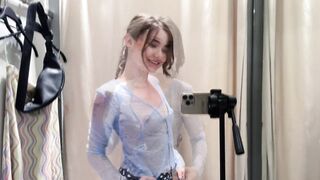 [4K] Try-On Haul with Margo | Transparent sky-blue clothes