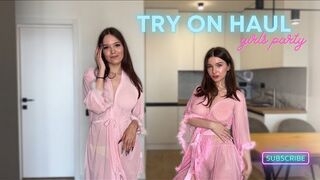 [4K] TRANSPARENT Lingerie Try On Haul with my friend | See-Through No Bra