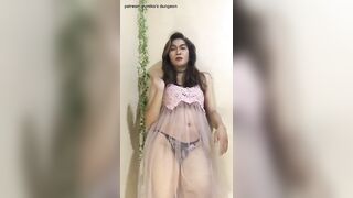 transgender on pink see through lingerie