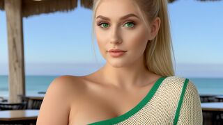 4K AIArt Lookbook video| transparent try on haul |fishnet bodysuit |fashion lingerie |Beachside cafe