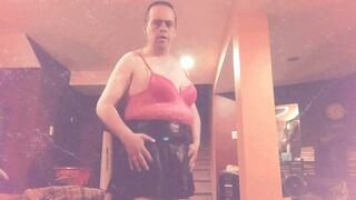 crossdresser Marianne modeling sexy pink lingerie & leather miniskirt #asmr #trending