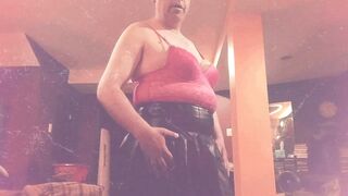 crossdresser Marianne modeling sexy pink lingerie & leather miniskirt #asmr #trending