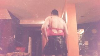 crossdresser Marianne modeling sexy pink lingerie & leather miniskirt #asmr #trending