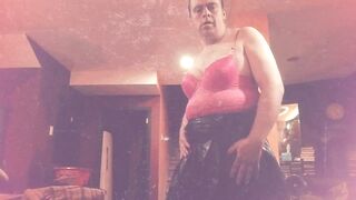 crossdresser Marianne modeling sexy pink lingerie & leather miniskirt #asmr #trending