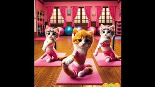 Furry Yoga Class: Baby Cat shows flexibility on mat #furry#yoga class#baby cat flexible