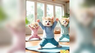 Furry Yoga Class: Baby Cat shows flexibility on mat #furry#yoga class#baby cat flexible