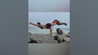 Pair yoga #acro #acroyoga #acrobatics #yogaeveryday #beach #beachlife #water