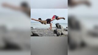 Pair yoga #acro #acroyoga #acrobatics #yogaeveryday #beach #beachlife #water